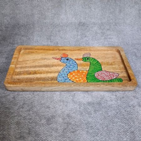 Handcrafted Mango Wood Bird Hand Painted Serving Tray